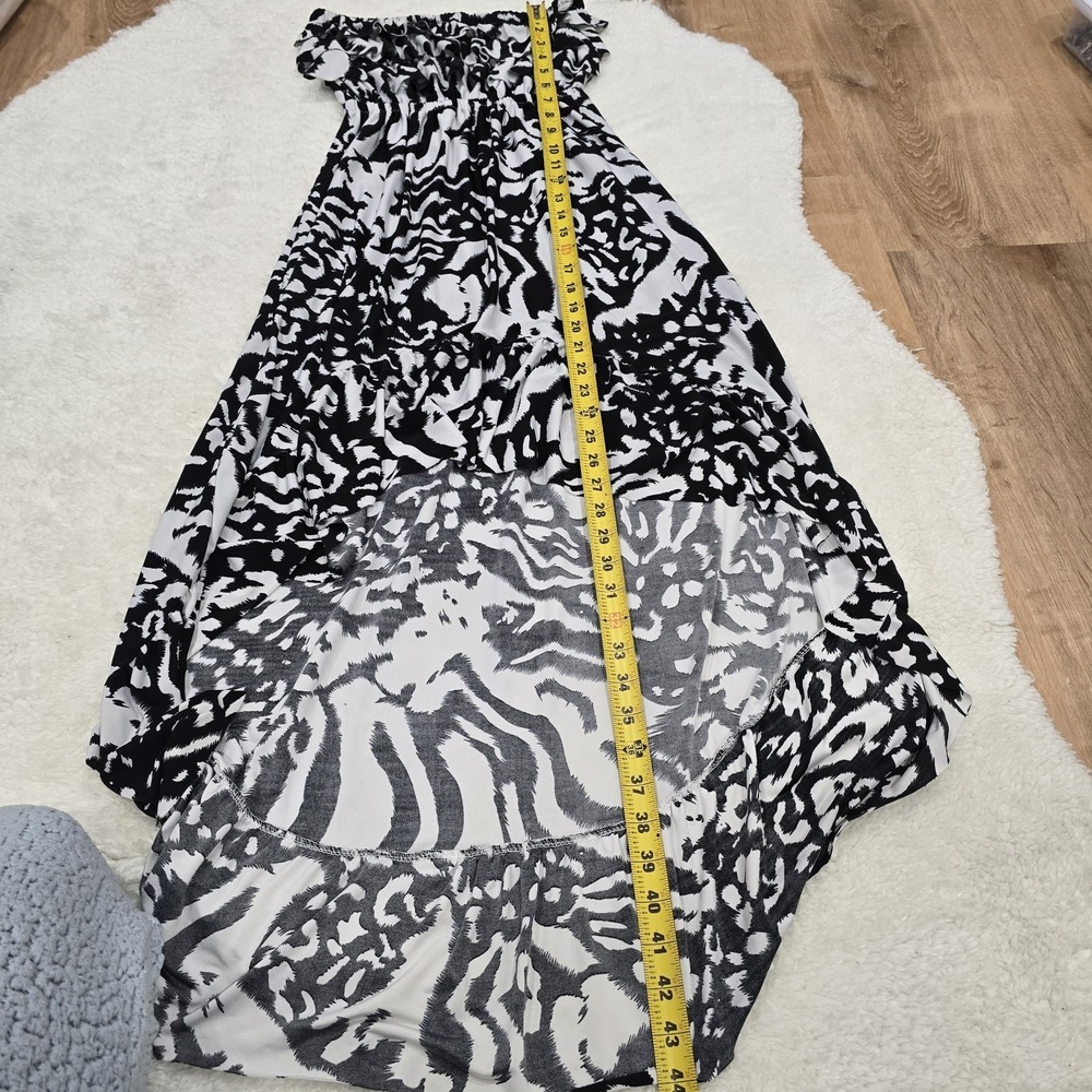 5th & Love High-Low Maxi Dress XL‎ Black White Animal Print Strapless Ruffle